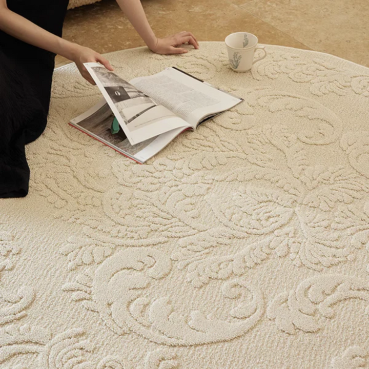 Classical Embossed Damask Round Rug 