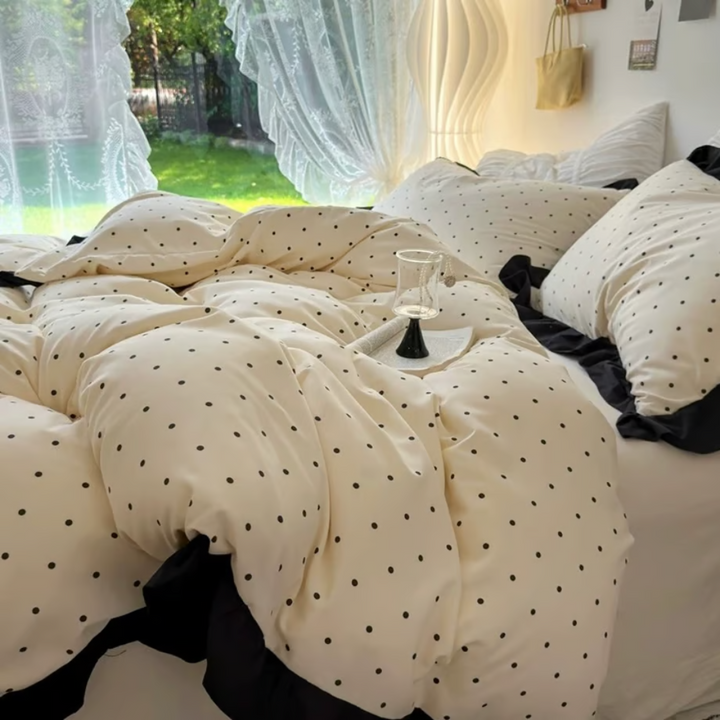 Black Dot Ruffle Duvet Cover Set 