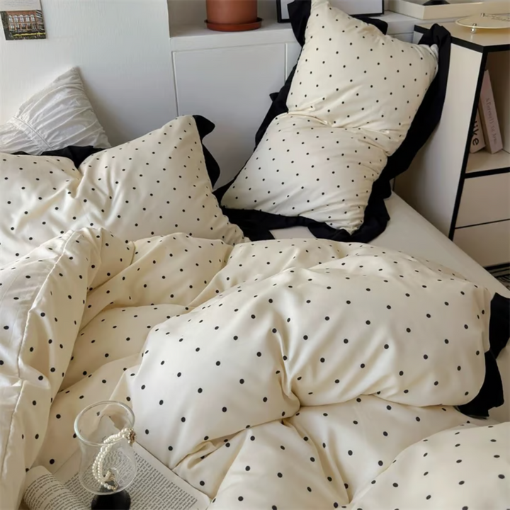 Black Dot Ruffle Duvet Cover Set 