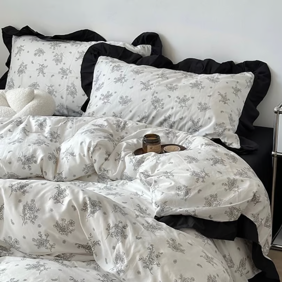 Monotone Flower Frill Duvet Cover Set 