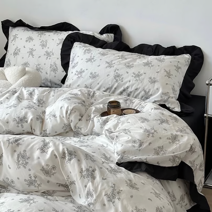 Monotone Flower Frill Duvet Cover Set 