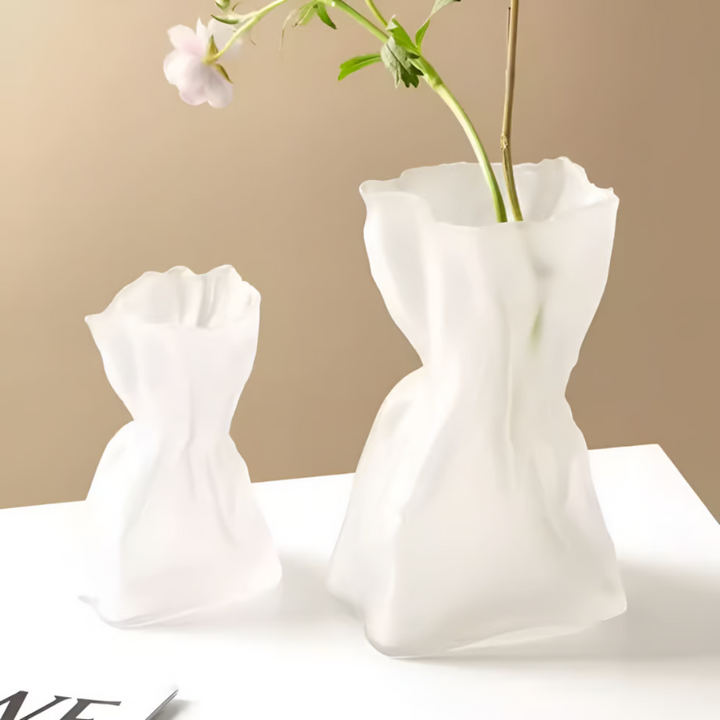 White glass wave flower vase AM029 