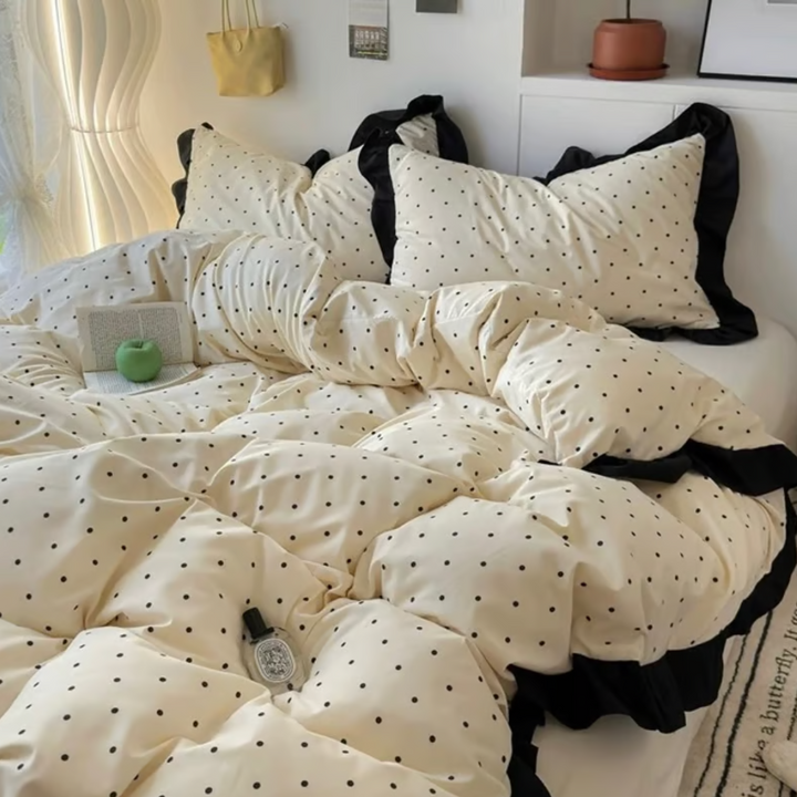 Black Dot Ruffle Duvet Cover Set 