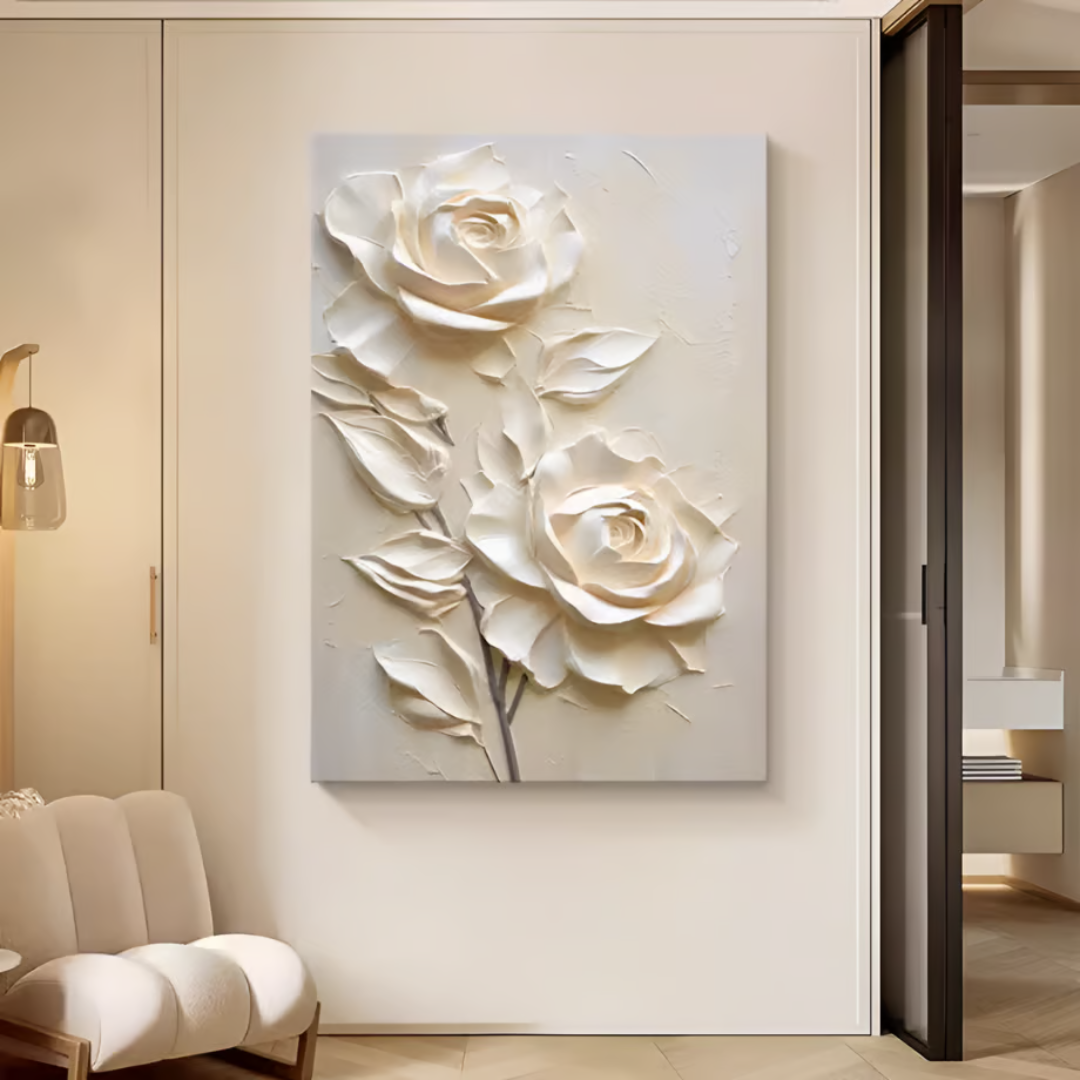 Cream Rose Living Wall Art AM031 