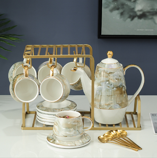 Marble pattern hotel-like round tea set 