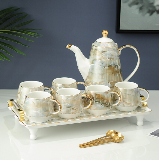 Marble pattern hotel-like round tea set 