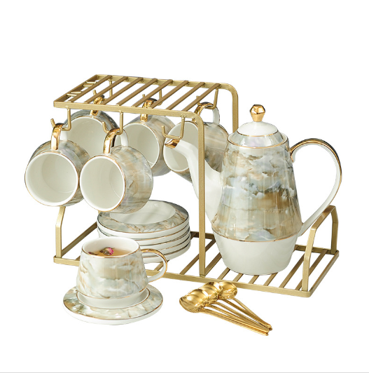 Marble pattern hotel-like round tea set 