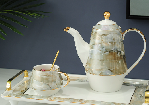 Marble pattern hotel-like round tea set 