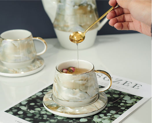 Marble pattern hotel-like round tea set 