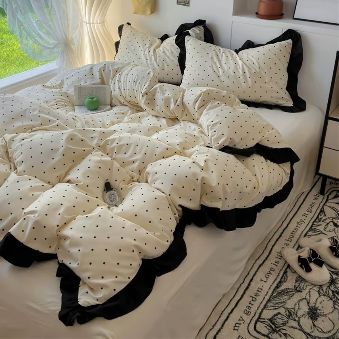 Black Dot Ruffle Duvet Cover Set 