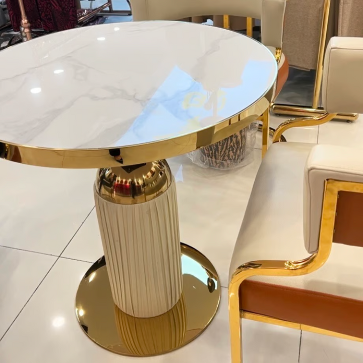 Marble-look round table AM015 