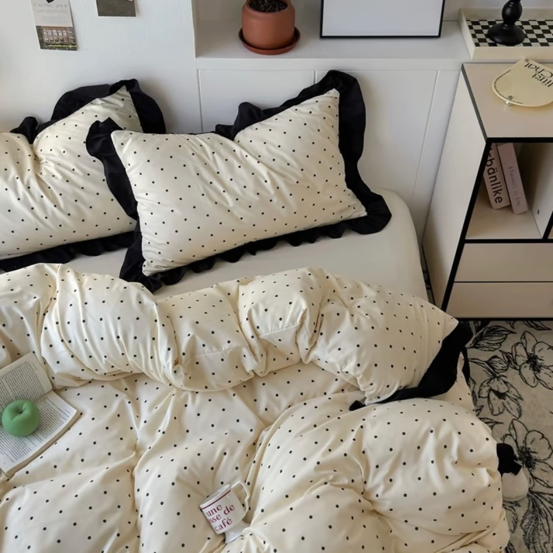 Black Dot Ruffle Duvet Cover Set 