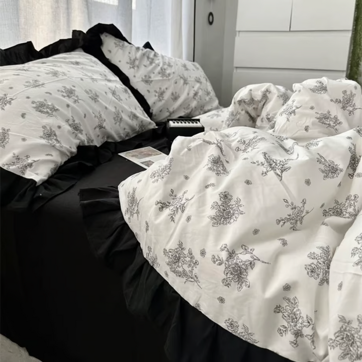 Monotone Flower Frill Duvet Cover Set 