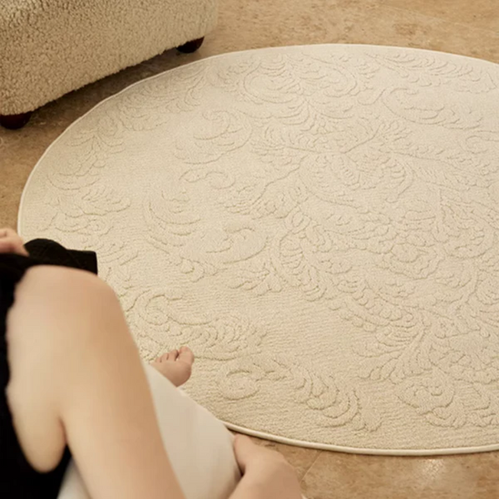 Classical Embossed Damask Round Rug 