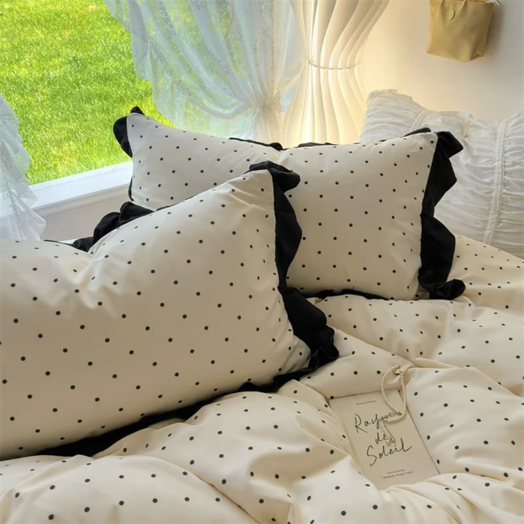 Black Dot Ruffle Duvet Cover Set 