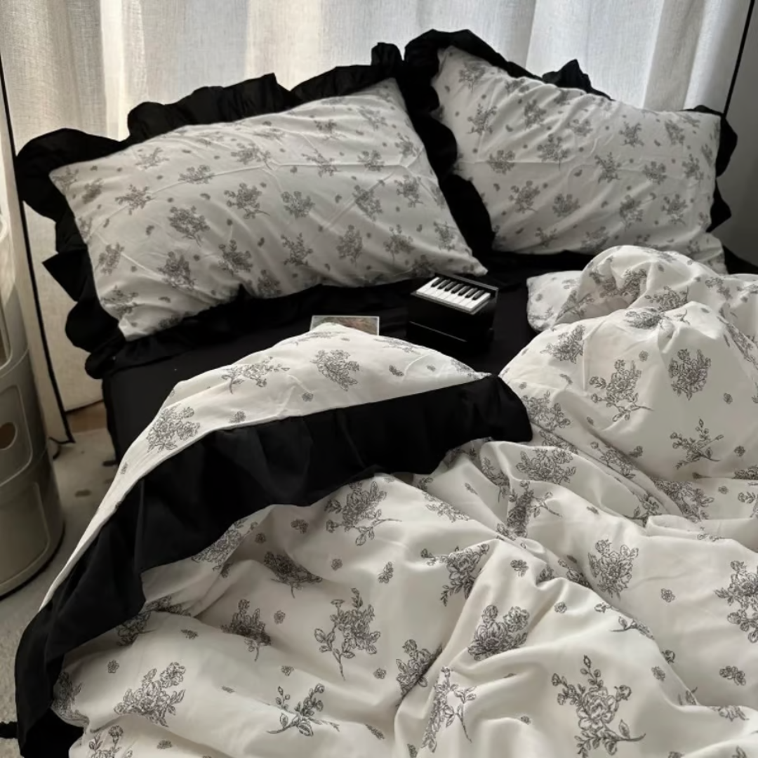 Monotone Flower Frill Duvet Cover Set 