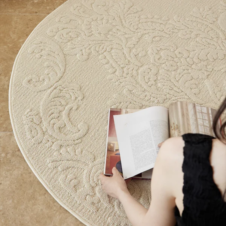 Classical Embossed Damask Round Rug 