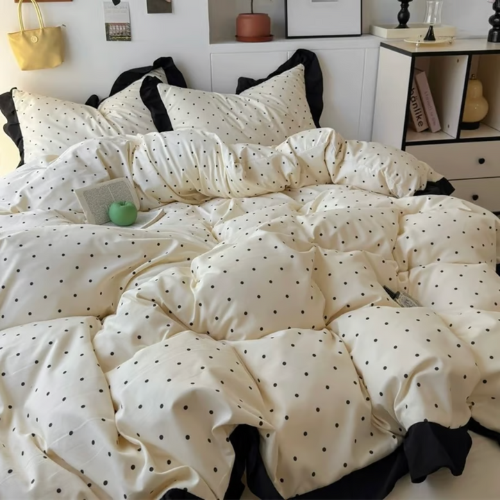 Black Dot Ruffle Duvet Cover Set 