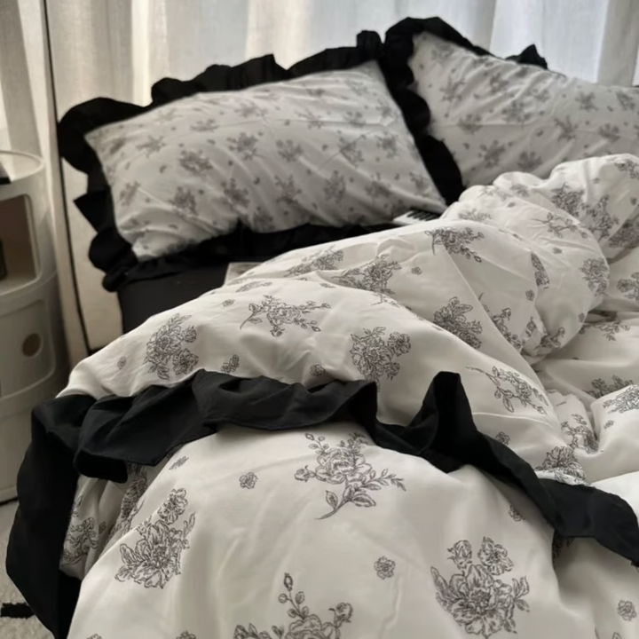 Monotone Flower Frill Duvet Cover Set 