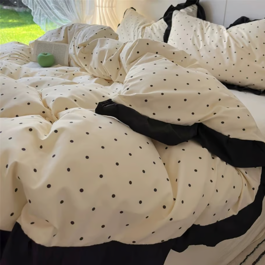 Black Dot Ruffle Duvet Cover Set 