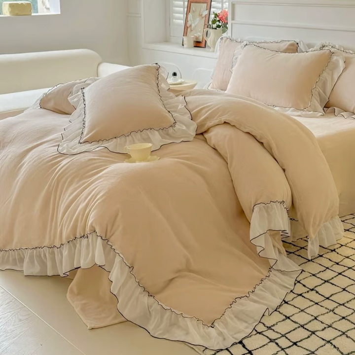 Ruffle Lace Milk Velvet Duvet Cover Set 