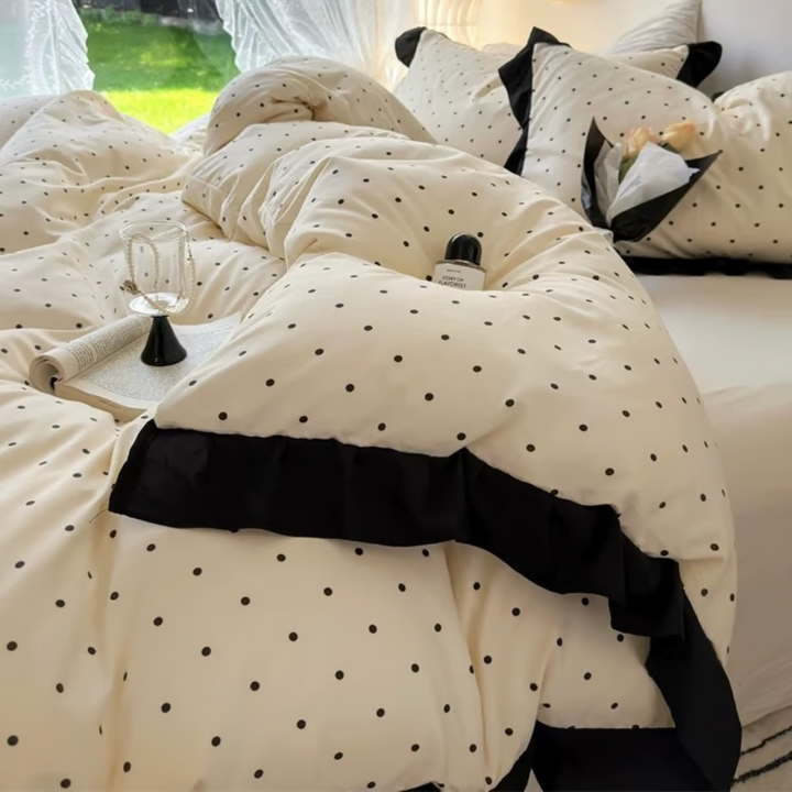 Black Dot Ruffle Duvet Cover Set 