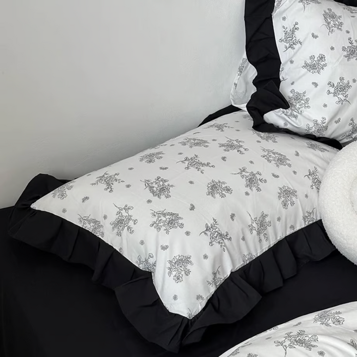 Monotone Flower Frill Duvet Cover Set 