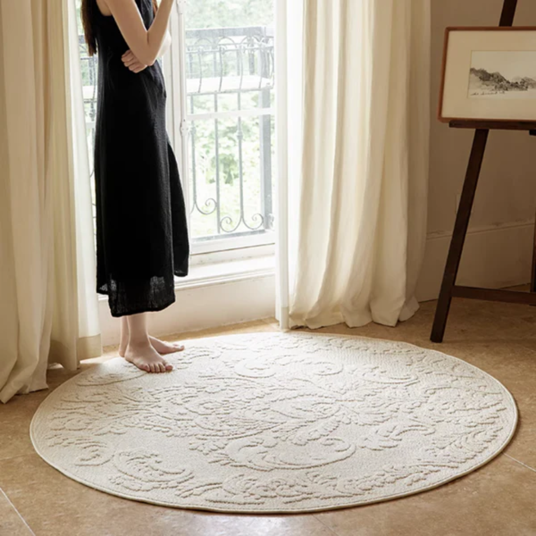 Classical Embossed Damask Round Rug 